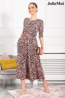Jolie Moi Pink Animal Print Sleeved Jersey Maxi Dress (U43944) | €44