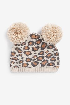 Animal Print Double Pom Knitted Baby Hat (0mths-2yrs) (U44209) | 191 UAH