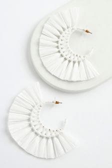 White Raffia Fan Statement Earrings (U44213) | €11