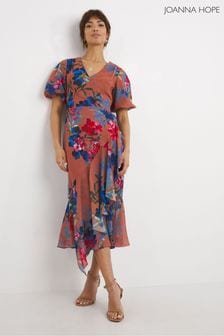 Brązowa sukienka w roślinny nadruk, szeroki rękaw Joanna Hope (U44276) | 270 zł