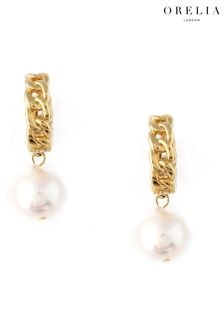 Orelia London Pearl Drop Chain Huggie Hoop Earrings (U44285) | €40