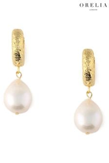 Orelia London Pearl Drop Molten Huggie Hoop Earrings (U44287) | ₪ 130