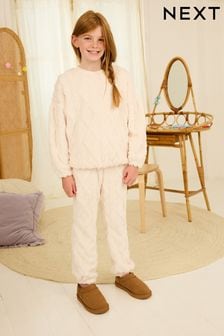 Cream Cosy Fleece Cable Pyjamas (3-16yrs) (U44309) | €18 - €23