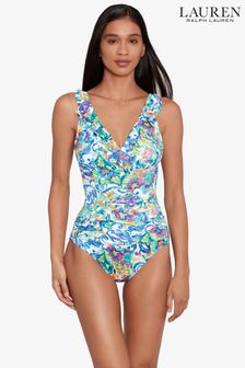 Lauren Ralph Lauren Blue Paisley Print Ruffle Front Swimsuit (U44370) | €108