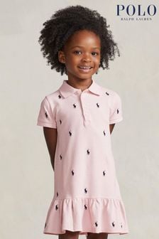 Розовое платье для девочек с разноцветным логотипом и воротником поло Polo Ralph Lauren (U44406) | €62 - €68