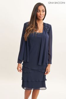 Gina Bacconi Camira Blue Lace Shoulder Bead Tier Jacket Dress (U44441) | 390 €