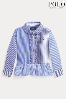 Синяя рубашка для девочек в разноцветную полоску с логотипом Polo Ralph Lauren (U44499) | €58 - €65