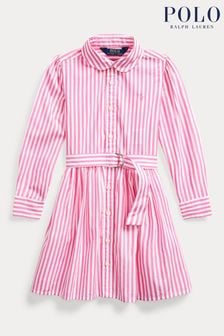 Polo Ralph Lauren Girls Pink Bengal Stripe Logo Shirt Dress (U44501) | DKK580 - DKK630