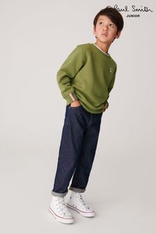 Zielony khaki - Chłopięca bluza z okrągłym dekoltem Paul Smith Junior z motywem zebry (U44676) | 378 zł