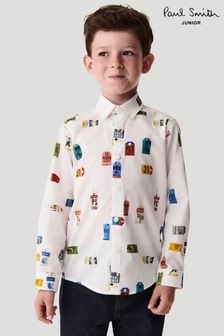 Paul Smith Junior Boys Long Sleeve 'Tag Print' Shirt (U44677) | $167