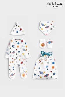 Paul Smith cadeauset van witte babypyjama met planetenprint voor jongens (U44689) | €184