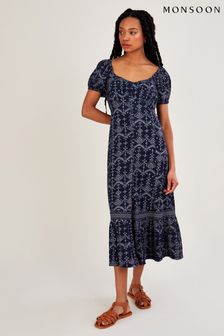Monsoon Blue Square Neck Jersey Print Dress (U44694) | 94 €