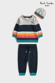 Paul Smith Junior Baby Boys 100% Cotton Stripe Knitted Artist Stripe Set with Hat (U44696) | $171