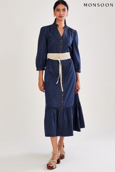 Monsoon Blue Denim Pintuck Tiered Midi Dress (U44697) | 101 €