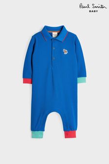 Albastru - Salopetă scurtă cu guler polo din pichet și logo zebră pentru băieți Paul Smith Bebeluși (U44702) | 367 LEI