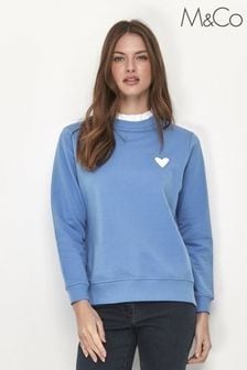 Niebieska bluza M&Co Petite z falbanką przy dekolcie (U44814) | 168 zł