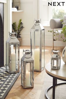 Silver Extra Large Metal And Glass Lantern (U44846) | 24,890 Ft