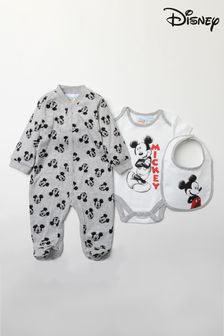 Disney Grey Mickey Mouse Sleepsuit, Bodysuit And Bib Set (U45322) | 27 €