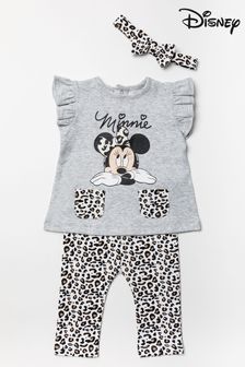 Disney Grey Minnie Mouse Leopard Top, Leggings And Headband Set (U45331) | €22.50