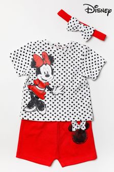 Disney Red Minnie Mouse Top, Shorts And Headband Set