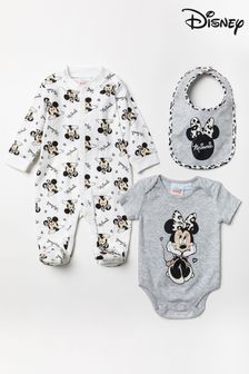 Disney Grey Minnie Mouse Leopard Sleepsuit, Bodysuit And Bib Set (U45343) | 27 €