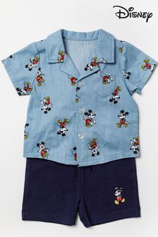 Disney Blue Mickey Mouse Chambray Shirt And Shorts Set