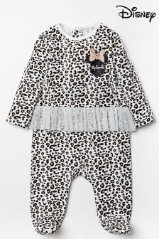 Disney Cream Minnie Mouse Leopard Print Sleepsuit With Tutu (U45345) | kr330