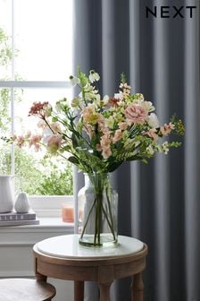 Pink Artificial Flowers In Large Glass Vase (U45364) | kr923