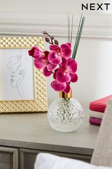 Pink Artificial Orchid In Faceted Glass Vase