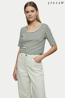 Jigsaw Black Linen Fine Stripe Short Sleeve T-Shirt (U45873) | 87 €