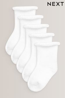 White Baby Roll Top Towelling Socks 5 Pack (0mths-2yrs) (U45893) | 3,640 Ft
