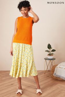 Monsoon Yellow Ditsy Print Midi Skirt (U45983) | ₪ 256