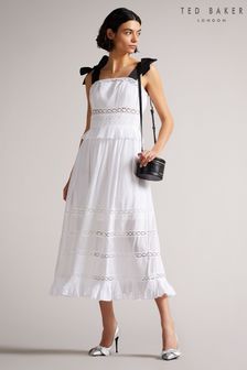 Ted Baker White Promis Midi Dress With Grosgrain Straps (U46163) | $590