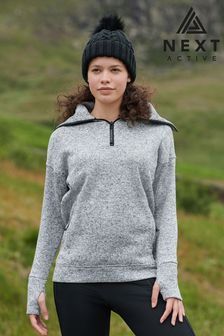 Grau meliert - Next Active Sports Outdoor-Sweatshirt mit RV-Kragen in Strickoptik (U46191) | 24 €