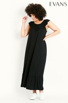 Evans Black Frill Shoulder Maxi Plain Dress (U46261) | 43 €