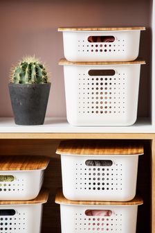 Orthex White Smartstore Set 4 6L Baskets And Bamboo Lids (U46430) | $91