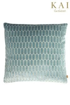Kai Hydro Blue Rialta Geometric Cut Velvet Square Feather Filled Cushion (U46709) | ₪ 167