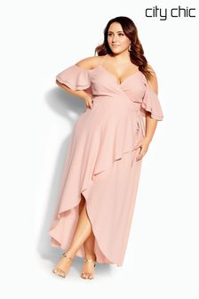 Różowa elegancka sukienka maxi City Chic (U46754) | 136 zł