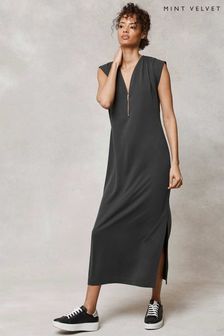 فستان تيشرت جيرسيه أخضر كاكي بسحاب من Mint Velvet (U47727) | 461 د.إ