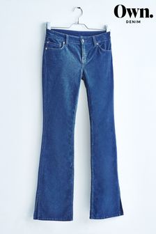 Own. Indigo Blue Velvet Low Rise Stretch Flare Jeans With Side Split Hem (U48664) | EGP1,032