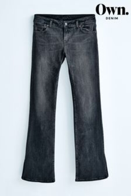 Schwarz - Own Low Rise Stretch-Jeans mit ausgestelltem Bein und Saumschlitzen (U48665) | CHF 63