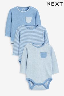 Blue Rib Baby Long Sleeve Bodysuits 3 Pack (U48685) | $21 - $27
