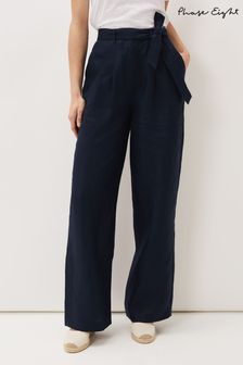 Phase Eight Blue Aaliyah Linen Belted Wide Leg Trousers (U48741) | €113