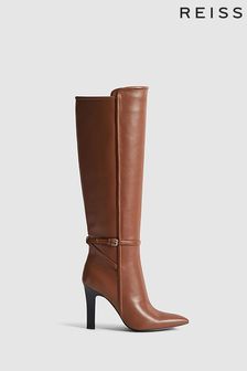 Reiss Tan Caitlin Leather Knee High Boots (U49180) | 206,640 Ft