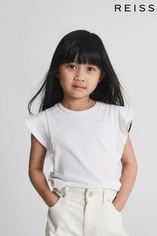 Biały - Dziecięca koszulka Reiss Jude z falbankami przy rękawach (U49319) | 150 zł