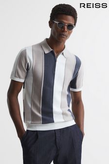 Reiss Grey Herald Half Zip Textured Stripe Polo T-Shirt (U49335) | ₪ 787