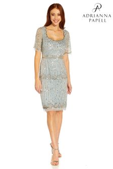Adrianna Papell Blue Beaded Scallop Sheath Dress (U49373) | $400