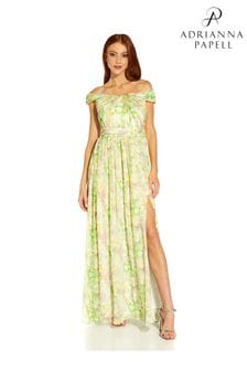 Zelené šifonové večerní šaty Adrianna Papell s odhalenými rameny (U 49374) | 10 420 Kč
