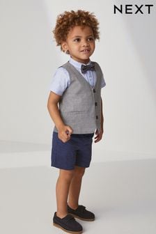 Blue Waistcoat, Shirt, Shorts & Bow Tie Set (3mths-9yrs) (U49597) | SGD 60 - SGD 70