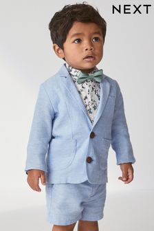 Bleu - Ensemble blazer, chemise, Shorts et Nœud papillon en lin mélangé (3 mois - 9 ans) (U49599) | €53 - €61